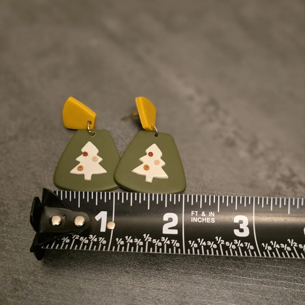 Festive Green and Yellow Tree Earrings